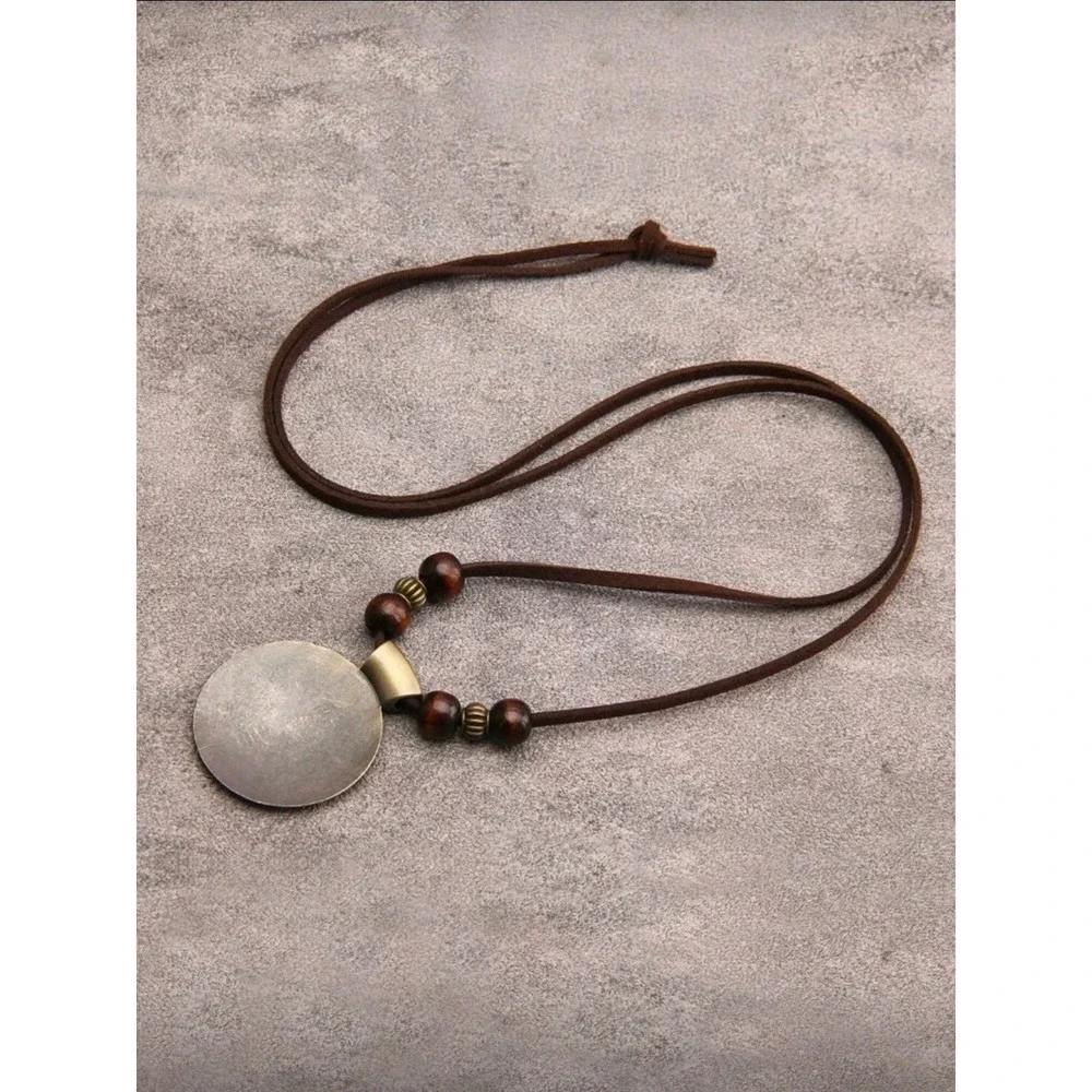 Bohemian Spiral Pendant Necklace Leather Cord Tribal Boho‎ Pendant